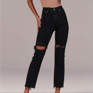 Abercrombie & Fitch Ultra High Rise Ankle Straight Black Destroy Jeans 8 Curve